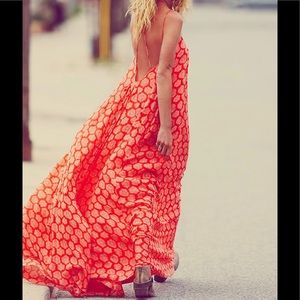 FREE PEOPLE Shibori Red Boho Maxi Dress XS NEW